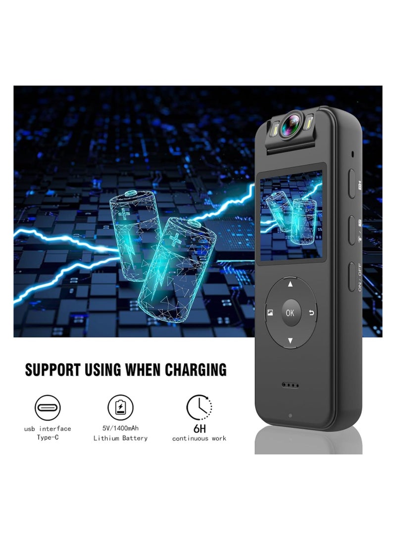 128GB Body Camera 4K 30FPS UHD Recording,1.4 in Screen Recorder Night Vision Lighting 6HR Battery Life Wearable Camcorder for Outdoor Riding,Home,Sports,Pet Records,Security,Travel Records