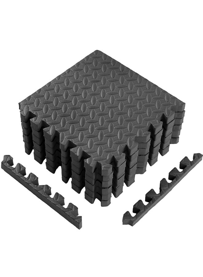 كيل › مجموعة من 12 قطعة من حصائر اللعب المصنوعة من رغوة EVA، بنقشة أوراق سوداء مقاس 30×30×1.2 سم – بلاطات أرضية متشابكة ناعمة ومضادة للانزلاق للأطفال ومنطقة لعب الأطفال ولأمان المنزل. - Image 1