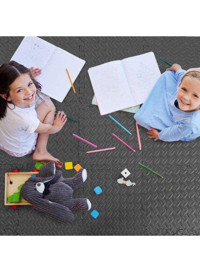 كيل › مجموعة من 12 قطعة من حصائر اللعب المصنوعة من رغوة EVA، بنقشة أوراق سوداء مقاس 30×30×1.2 سم – بلاطات أرضية متشابكة ناعمة ومضادة للانزلاق للأطفال ومنطقة لعب الأطفال ولأمان المنزل. - Image 4