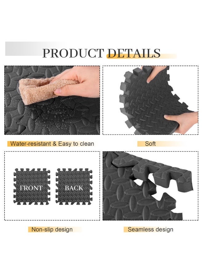 كيل › مجموعة من 12 قطعة من حصائر اللعب المصنوعة من رغوة EVA، بنقشة أوراق سوداء مقاس 30×30×1.2 سم – بلاطات أرضية متشابكة ناعمة ومضادة للانزلاق للأطفال ومنطقة لعب الأطفال ولأمان المنزل. - Image 5