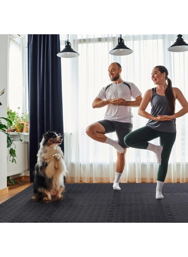 كيل › مجموعة من 12 قطعة من حصائر اللعب المصنوعة من رغوة EVA، بنقشة أوراق سوداء مقاس 30×30×1.2 سم – بلاطات أرضية متشابكة ناعمة ومضادة للانزلاق للأطفال ومنطقة لعب الأطفال ولأمان المنزل. - Image 2