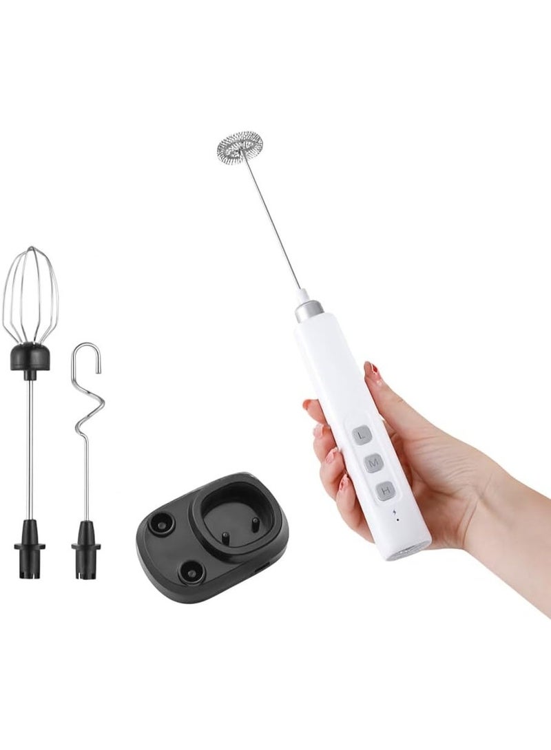 ADAK Electric Handheld Milk Frother, USB Rechargeable, White, Stainless Steel and Plastic, 2.5W, With Stand and Charging Base, for Coffee, Tea, Milk - Image 3