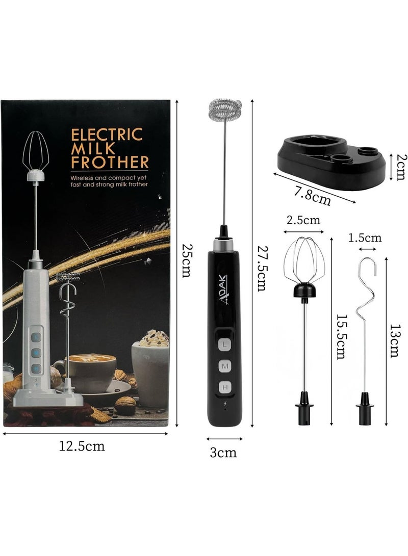 ADAK Electric Handheld Milk Frother, USB Rechargeable, White, Stainless Steel and Plastic, 2.5W, With Stand and Charging Base, for Coffee, Tea, Milk - Image 5