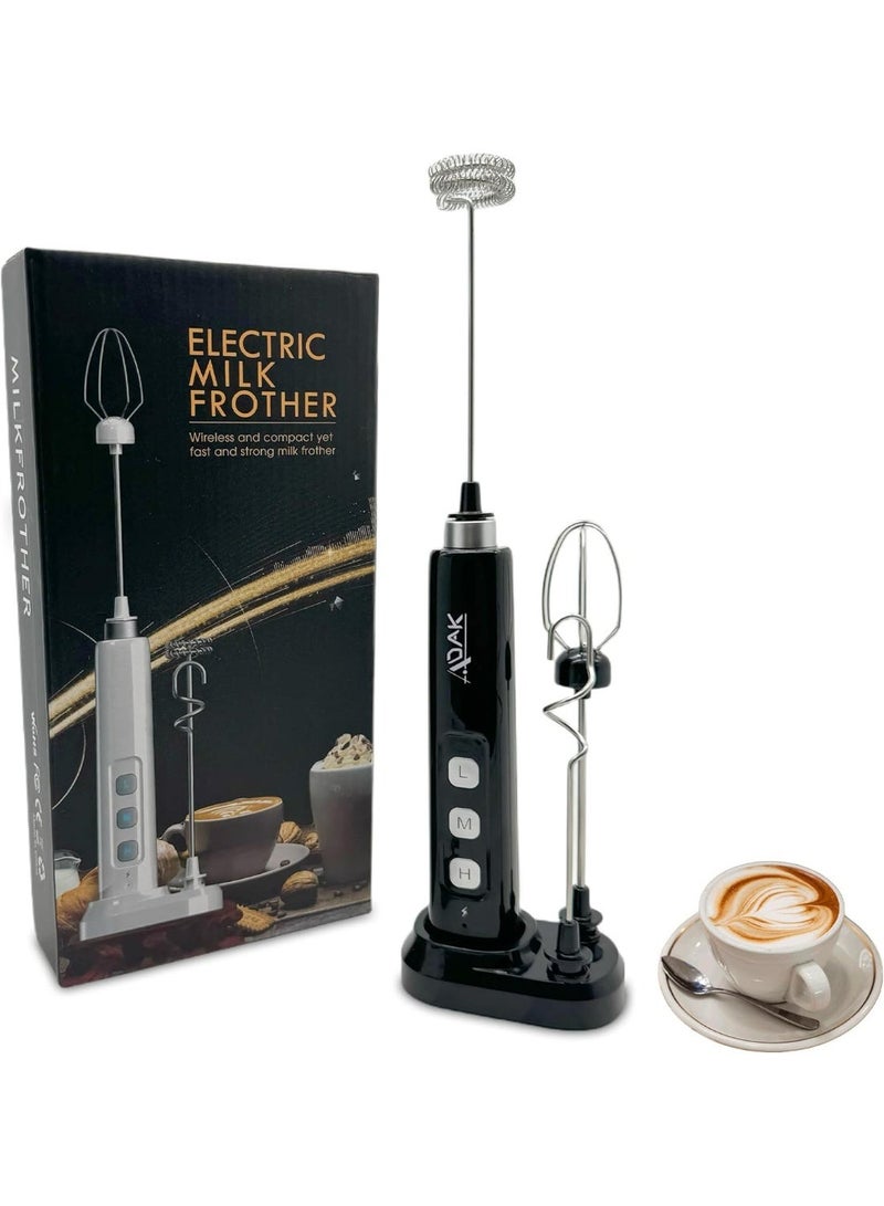 ADAK Electric Handheld Milk Frother, USB Rechargeable, White, Stainless Steel and Plastic, 2.5W, With Stand and Charging Base, for Coffee, Tea, Milk - Image 2