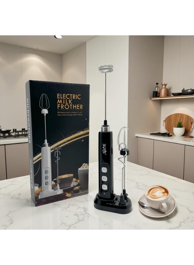 ADAK Electric Handheld Milk Frother, USB Rechargeable, White, Stainless Steel and Plastic, 2.5W, With Stand and Charging Base, for Coffee, Tea, Milk - Image 5