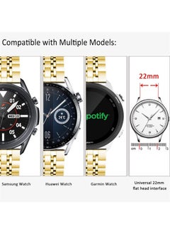 DEALELE Band Compatible with Samsung Gear S3 / Galaxy Watch 46mm / Galaxy Watch 3 45mm, 22mm 7-Rows Stainless Steel Metal Replacement Strap for Huawei Watch 3 / 3 Pro / GT3 46mm (Gold)  - Image 3
