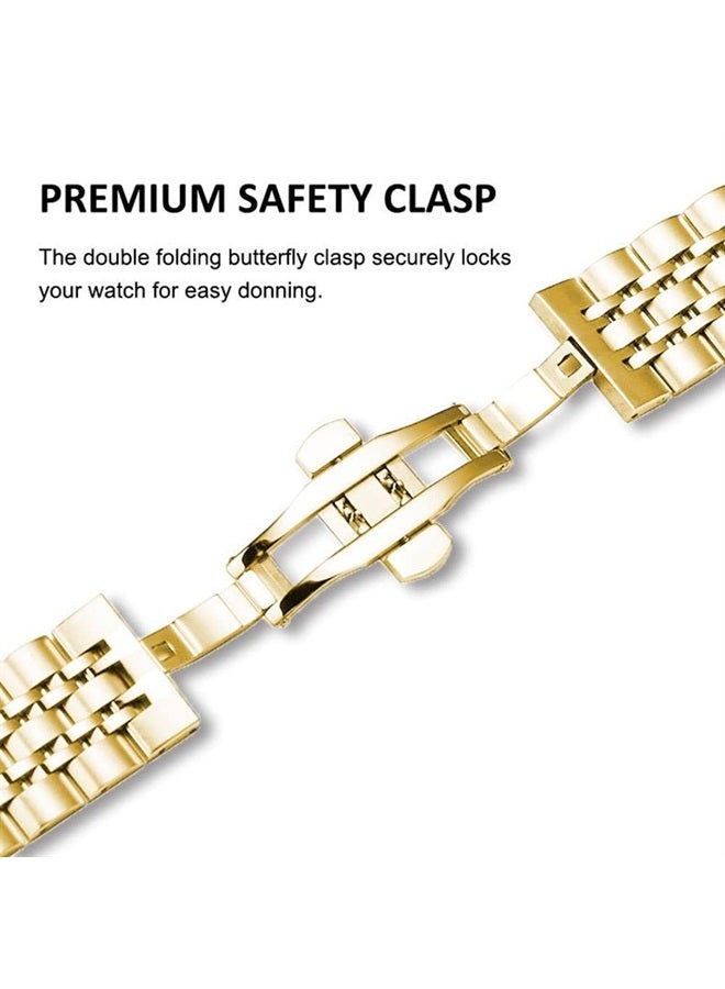 DEALELE Band Compatible with Samsung Gear S3 / Galaxy Watch 46mm / Galaxy Watch 3 45mm, 22mm 7-Rows Stainless Steel Metal Replacement Strap for Huawei Watch 3 / 3 Pro / GT3 46mm (Gold) - Image 5
