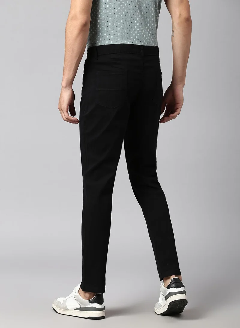 Dennis Lingo black Men'S Black Cotton Blend Solid Pattern Full Length Tapered Trouser for Men | Best Price UAE