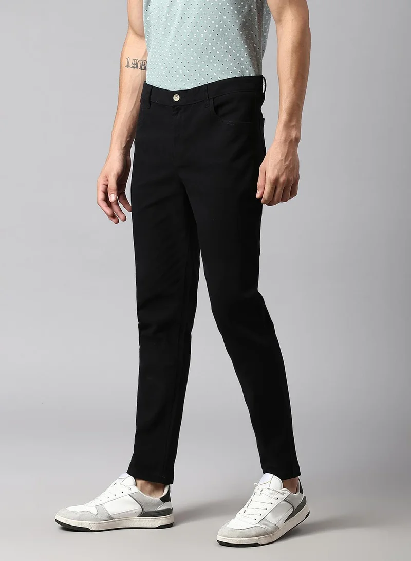 Dennis Lingo black Men'S Black Cotton Blend Solid Pattern Full Length Tapered Trouser for Men | Best Price UAE
