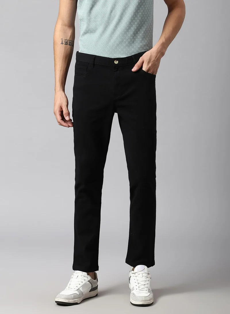 Dennis Lingo black Men'S Black Cotton Blend Solid Pattern Full Length Tapered Trouser for Men | Best Price UAE
