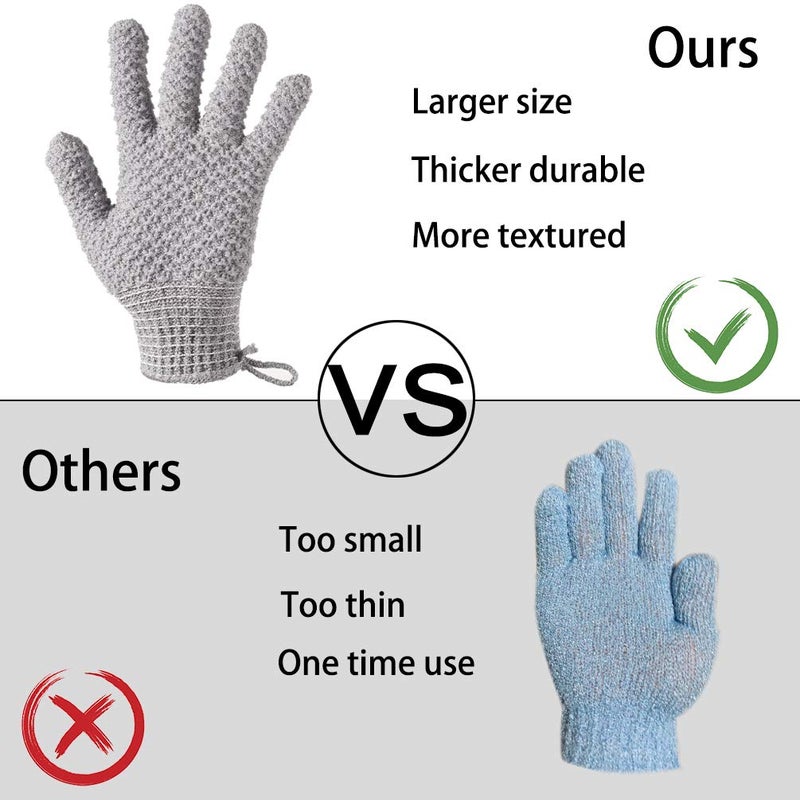 CLEEDY Bath Exfoliating Gloves - 4 Pcs Lengthened and Large Scrubbing Gloves for Shower, Spa, Massage - Scrub Mitts for Body, Face, Hand and Foot (Black and Gray) - Image 4