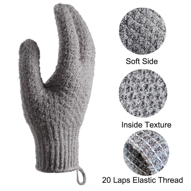 CLEEDY Bath Exfoliating Gloves - 4 Pcs Lengthened and Large Scrubbing Gloves for Shower, Spa, Massage - Scrub Mitts for Body, Face, Hand and Foot (Black and Gray) - Image 3