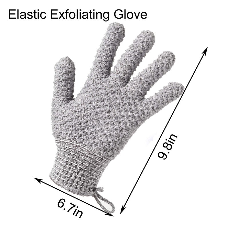 CLEEDY Bath Exfoliating Gloves - 4 Pcs Lengthened and Large Scrubbing Gloves for Shower, Spa, Massage - Scrub Mitts for Body, Face, Hand and Foot (Black and Gray) - Image 2