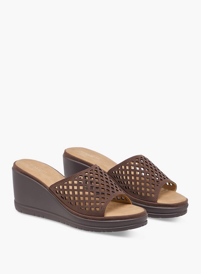 Flora Bella By Shoexpress Cutout Detail Slip-On Sandals with Wedge Heels  - Image 1