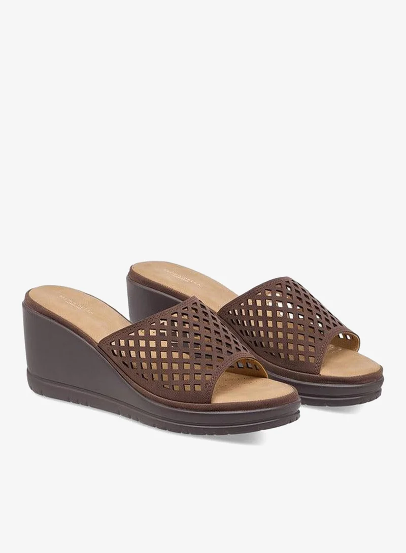 Cutout Detail Slip-On Sandals with Wedge Heels