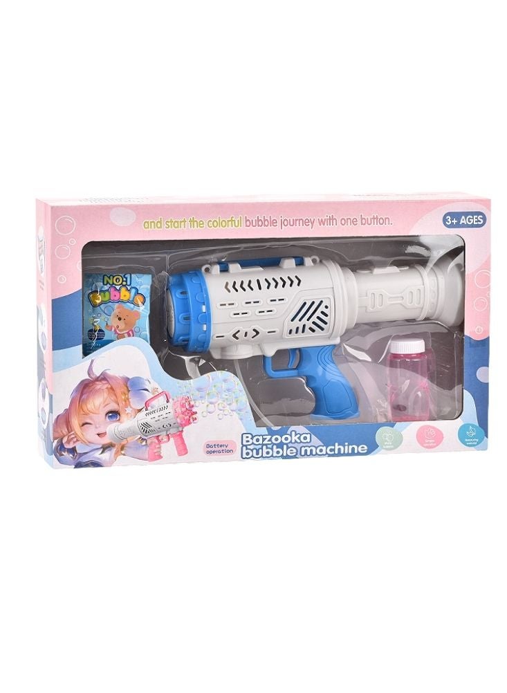 بريميم مسدس بازوكا للفقاعات للأطفال - مسدس فقاعات أوتوماتيكي أبيض وأزرق مع محلول فقاعات، لعبة ممتعة في الهواء الطلق خلال فصل الصيف - Image 1