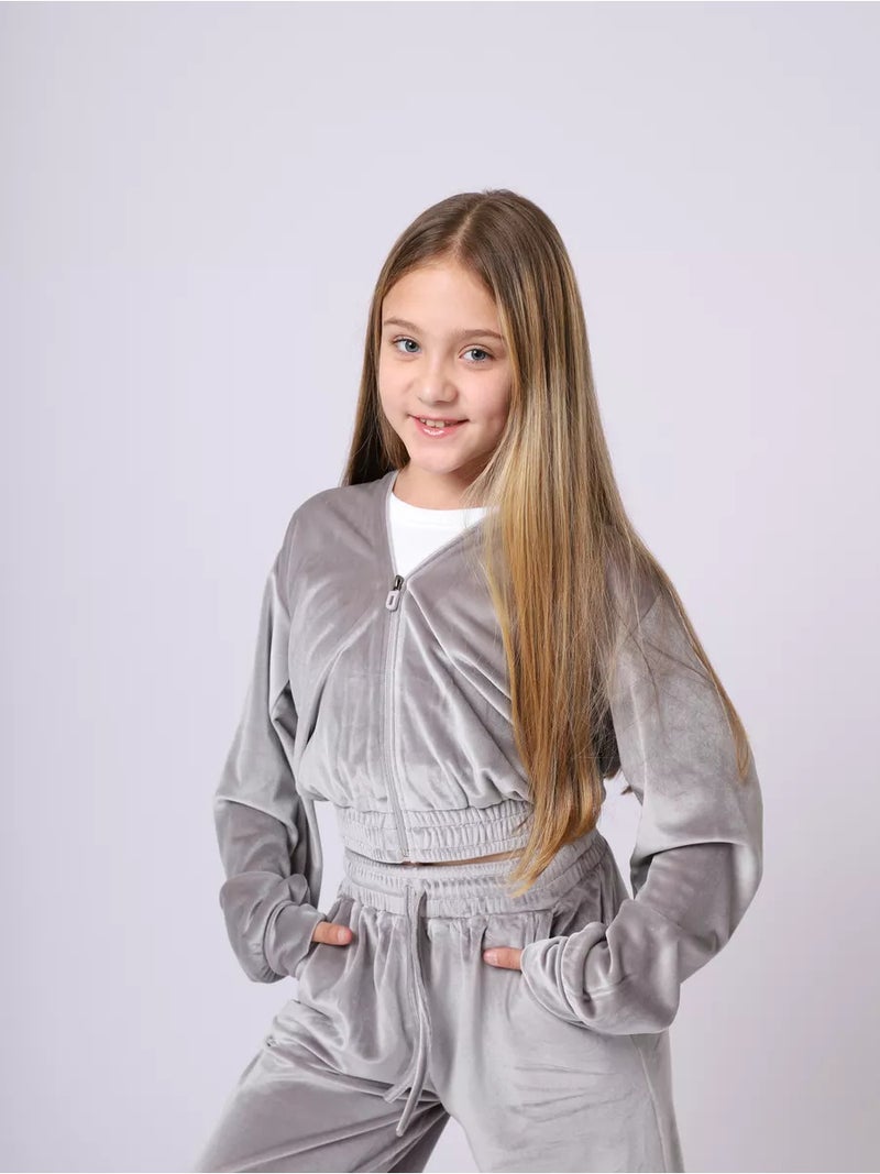 2025 Amazon ebay European and American Foreign Trade Girls Sports Cap Velvet suit Leisure Wear Two-Piece Set Gray