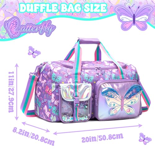 Oruiji Butterfly Kids Duffle Bag Girls Dance Bag Travel Overnight Sleepover Bags for Girls Gymnastics Sports Bags for Kids with Shoes Compartment - Image 3