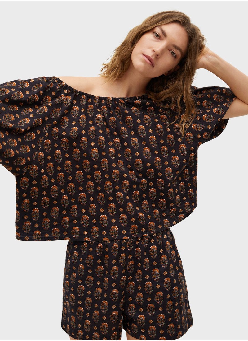 MANGO - Balloon Sleeves Off Shoulder Top - Image 1