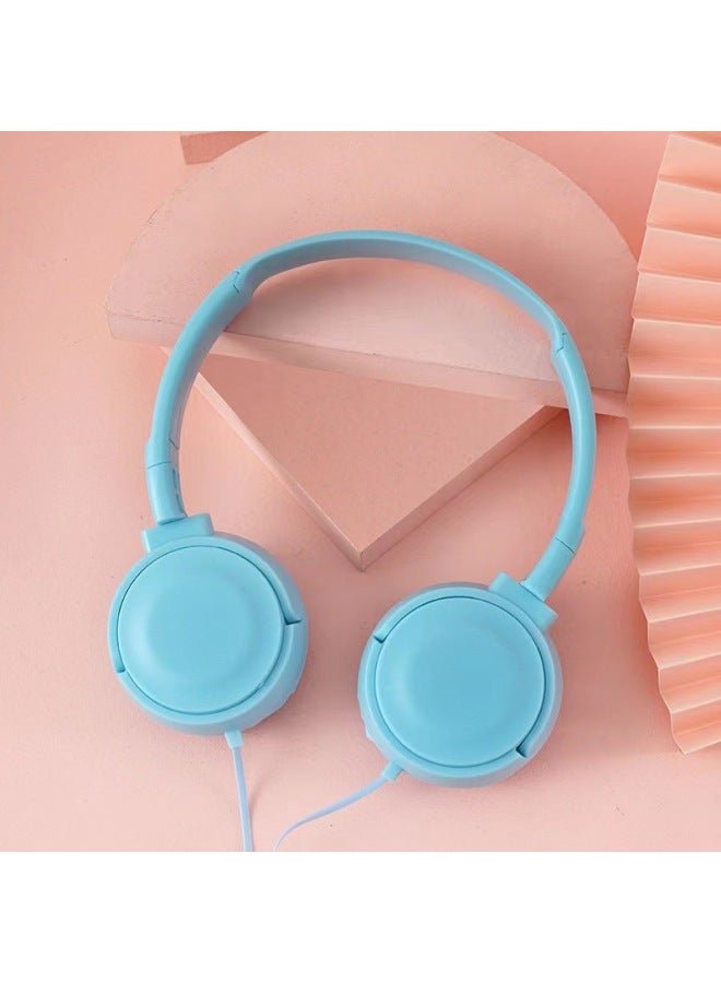 Mz-026 Headset Macaron Color Wired Children's Computer Headphones Microphone Controlled By Wire Digital/computer Headphones-Color:Blue  - Image 1