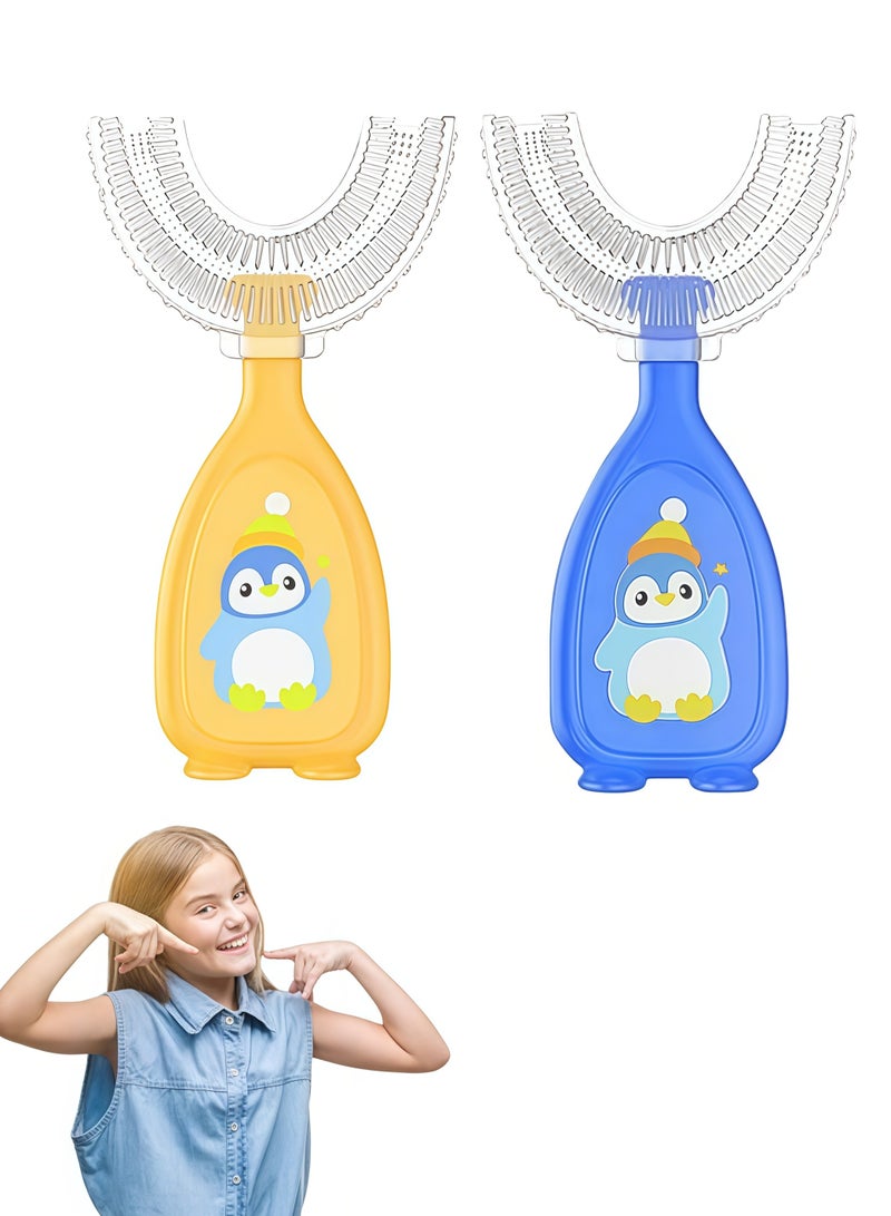 2 Pieces U-Shaped Toothbrush Kids, Manual Whole Mouth for Age 2-6, 360° Oral Teeth Cleaning Design - Image 1
