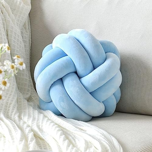 VBGYA Knot Pillow Ball Soft Home Decorative Throw Pillows Cushion Round Changeability Knotted Pillows Modern Home Handmade Cushions for Bedroom Sofa Couch 8 Inch Light Blue - Image 1