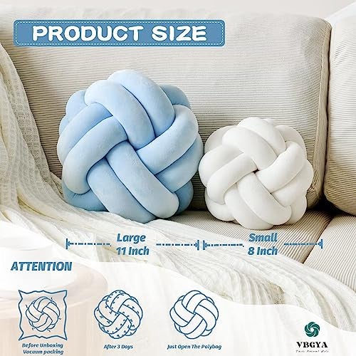 VBGYA Knot Pillow Ball Soft Home Decorative Throw Pillows Cushion Round Changeability Knotted Pillows Modern Home Handmade Cushions for Bedroom Sofa Couch 8 Inch Light Blue - Image 3