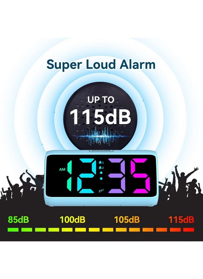 Netzu Loud Alarm Clock For Heavy Sleepers, Rgb Alarm Clocks For Bedrooms Seniors Kids, Plug In Digital Clock With 5 Dimmers, 2 Alarms, 4 Volumes And Snooze  - Image 3