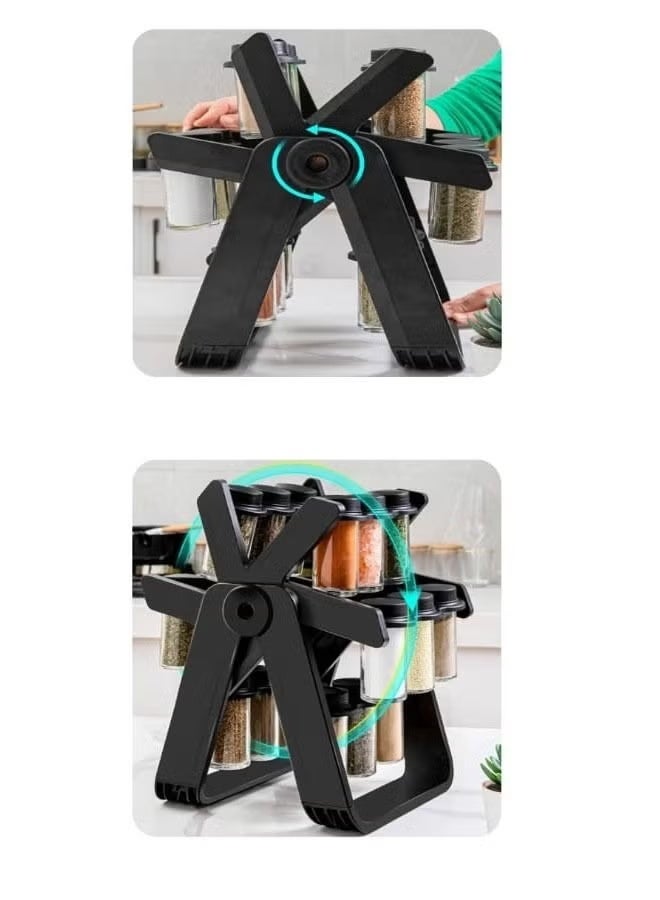 Denx 18-Piece Glass Spice Jar Set with Rotating Stand – Airtight Herb Containers, Countertop Kitchen Organizer for Quick Access, Space-Saving Storage, and Easy Cooking - Image 4