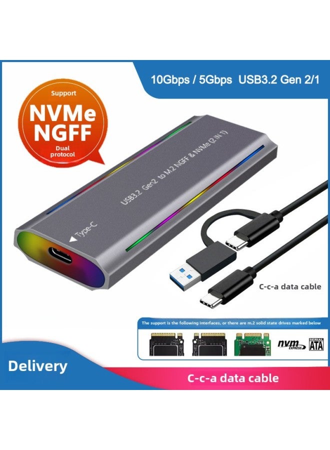 M.2 Solid State USB3.1NGFF  Nvme Protocol Hard Disk Box Type-C RGB Light Aluminum Alloy Mobile Hard Disk Box-Color:TNP07-L-CCA(NGFF/NVME Dual Protocol) Gray - Image 1
