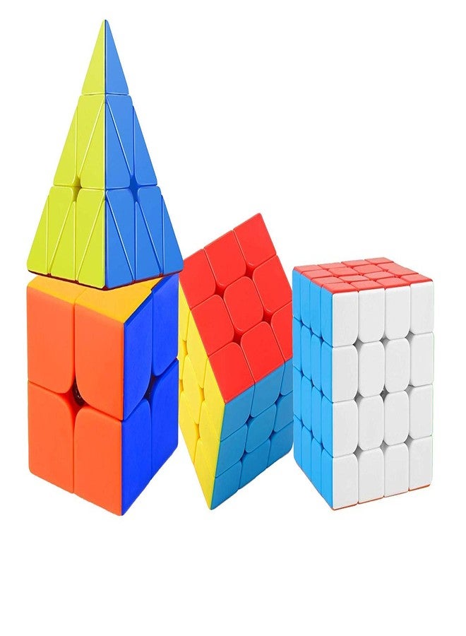 Nabhya High Speed & Smooth Stickerless Brainstorming Magic Puzzle Cube Combo - Anti Stress for Adults and Kids (2x2 3X3 4X4 and Pyraminx) - Set of 4 - Image 1