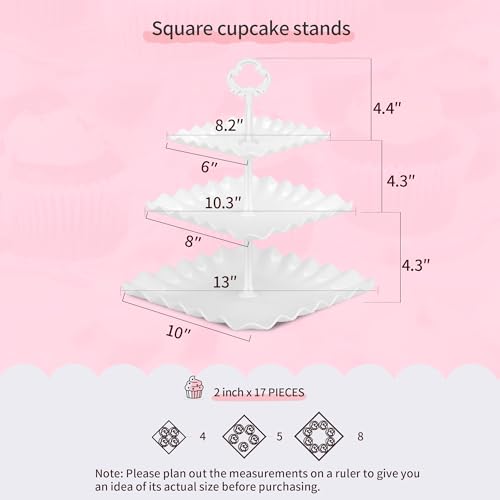 NWK 5 Piece Cake Stand Set with 2 x Large 3-Tier Cupcake Stands, 3 x Appetizer Trays, for Wedding Birthday Baby Shower Tea Party Decorations (White) - Image 3