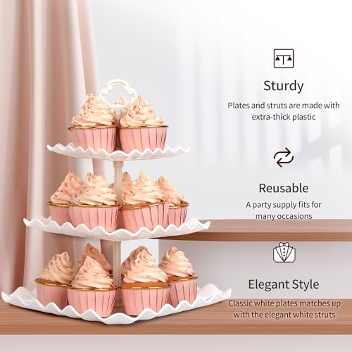 NWK 5 Piece Cake Stand Set with 2 x Large 3-Tier Cupcake Stands, 3 x Appetizer Trays, for Wedding Birthday Baby Shower Tea Party Decorations (White) - Image 4