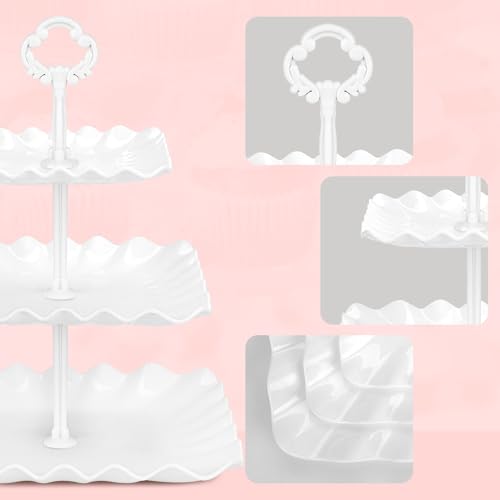 NWK 5 Piece Cake Stand Set with 2 x Large 3-Tier Cupcake Stands, 3 x Appetizer Trays, for Wedding Birthday Baby Shower Tea Party Decorations (White) - Image 5