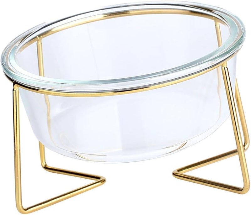 Tilted Pet Food Bowl with Glass Dish and Metal Stand 800ml 17 8cm for Cats and Dogs - Image 1