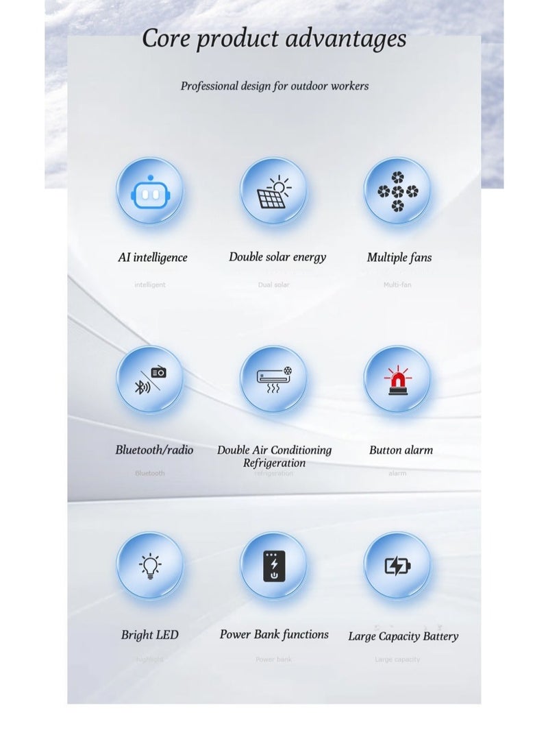 Multi-functional fan safety helmet, solar rechargeable with light, Bluetooth air conditioner, sun protection and shading, construction site summer helmet - Image 3