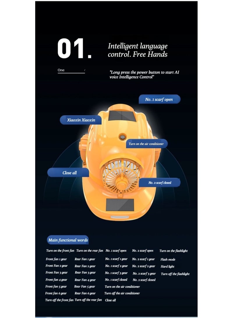 Multi-functional fan safety helmet, solar rechargeable with light, Bluetooth air conditioner, sun protection and shading, construction site summer helmet - Image 4
