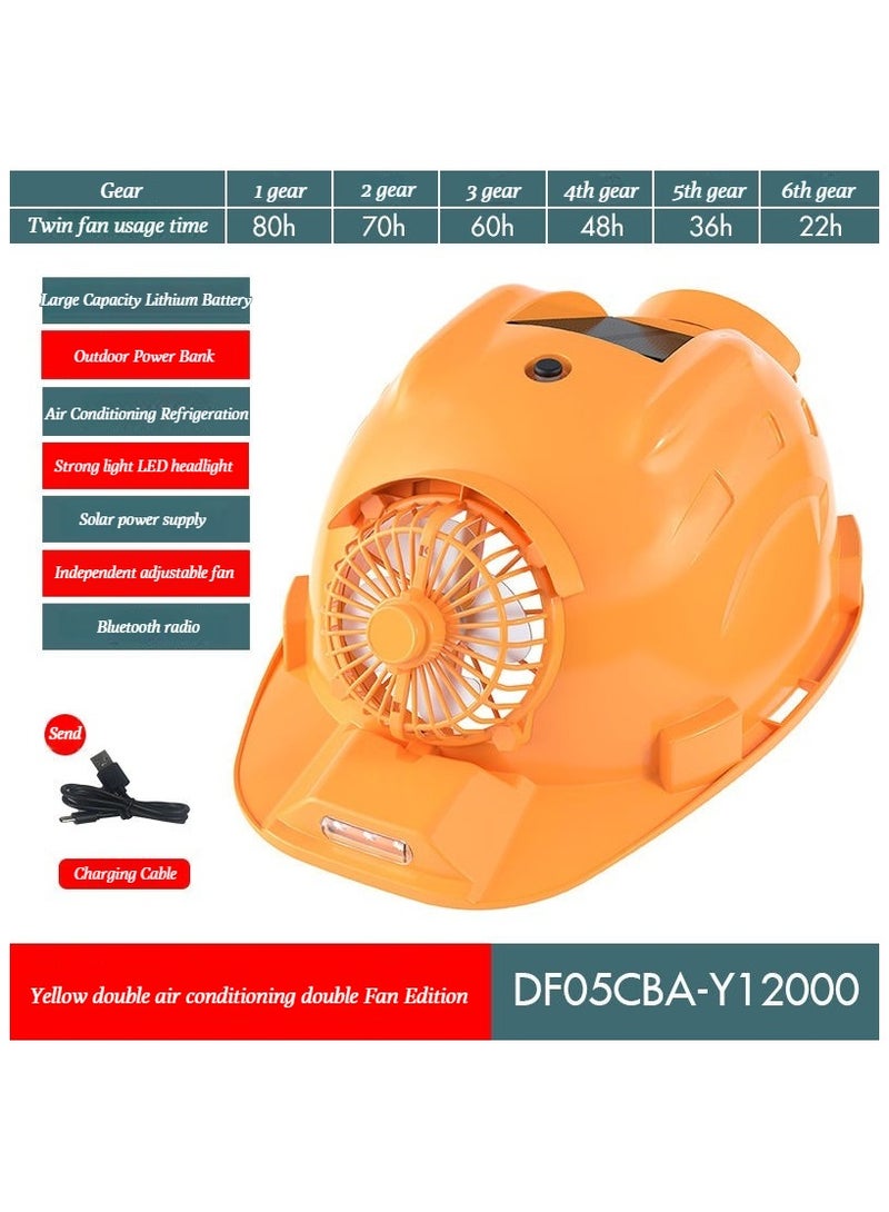 Multi-functional fan safety helmet, solar rechargeable with light, Bluetooth air conditioner, sun protection and shading, construction site summer helmet - Image 1