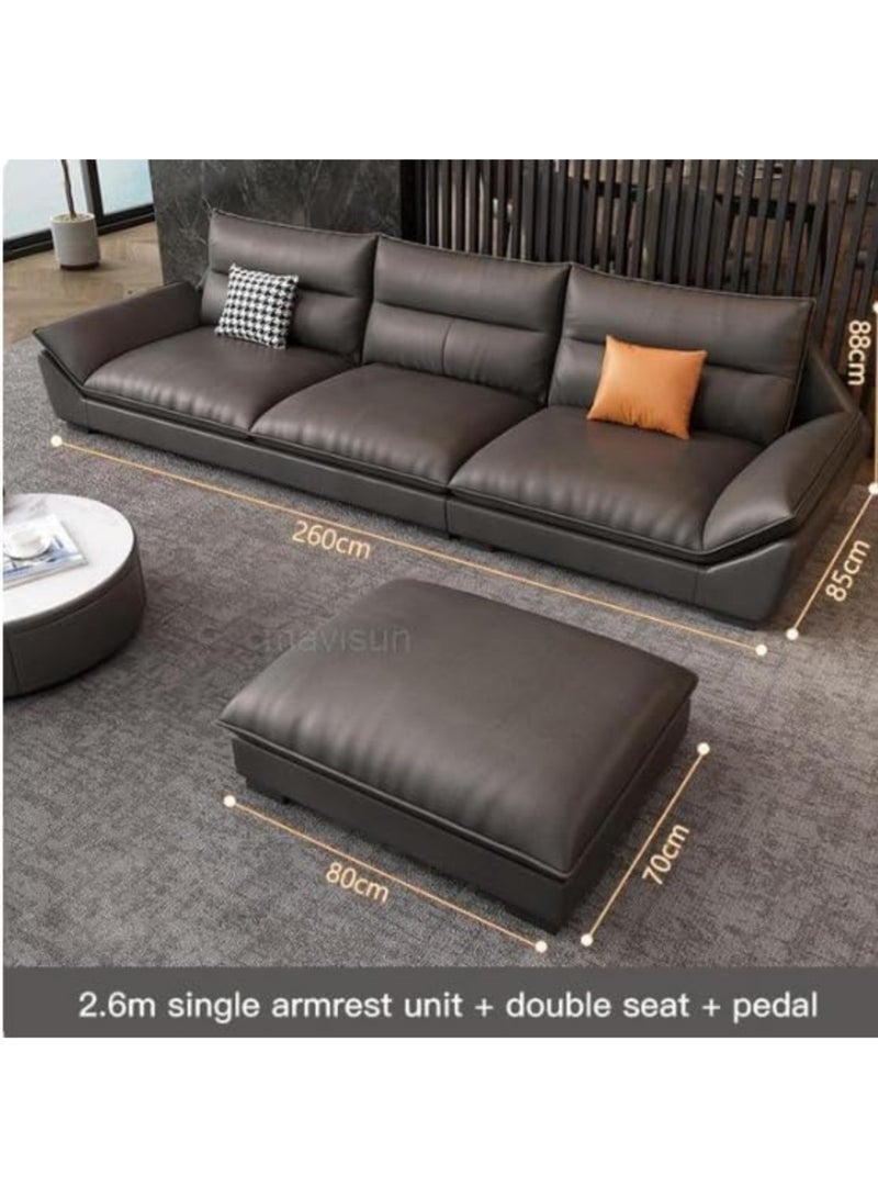 KARNAK Gazini Overstuffed multifunction Wooden frame furniture sofa living room set PU leather (260cm+80cm, Brown)  - Image 2
