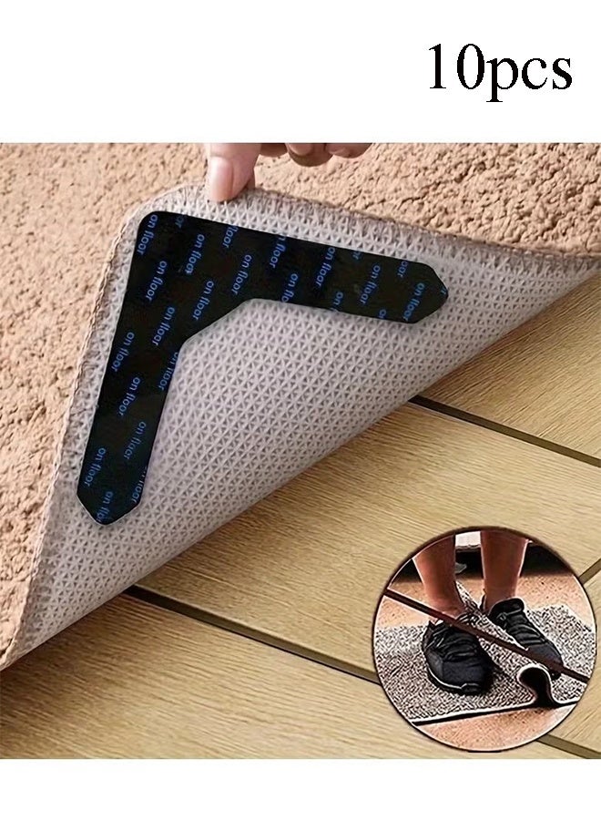 YJ 10pcs Reusable Carpet Stickers, Non-Slip Washable Rug Stickers, Hardwood Corner Carpet, Prevent Rugs From Moving And Rolling Edges, U-shape Carpet Sticker - Image 1