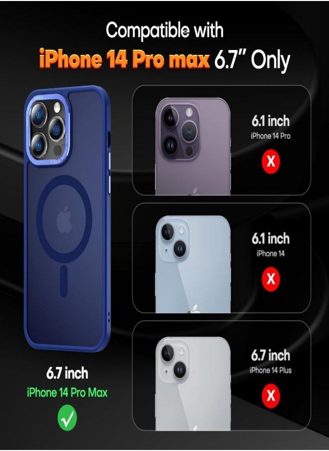 ESCASE - Magnetic Case for iPhone 14 Pro Max, Compatible with MagSafe Shockproof Protection Cover, Translucent Matte Phone Case with Strong Magnet, Slim Case for Apple 14 Pro Max 6.7 Inch (2022)-Blue - Image 1