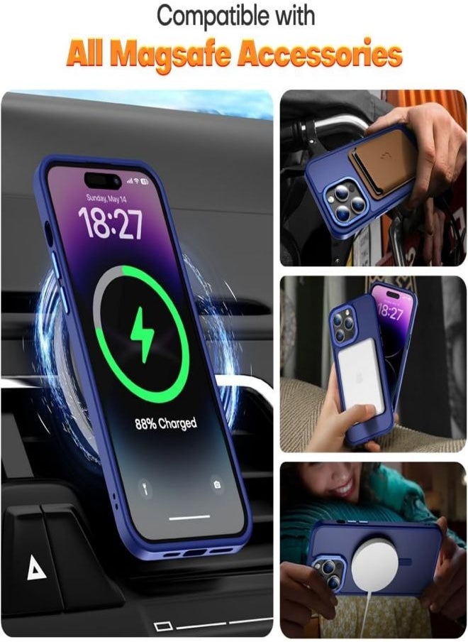 ESCASE - Magnetic Case for iPhone 14 Pro Max, Compatible with MagSafe Shockproof Protection Cover, Translucent Matte Phone Case with Strong Magnet, Slim Case for Apple 14 Pro Max 6.7 Inch (2022)-Blue - Image 1