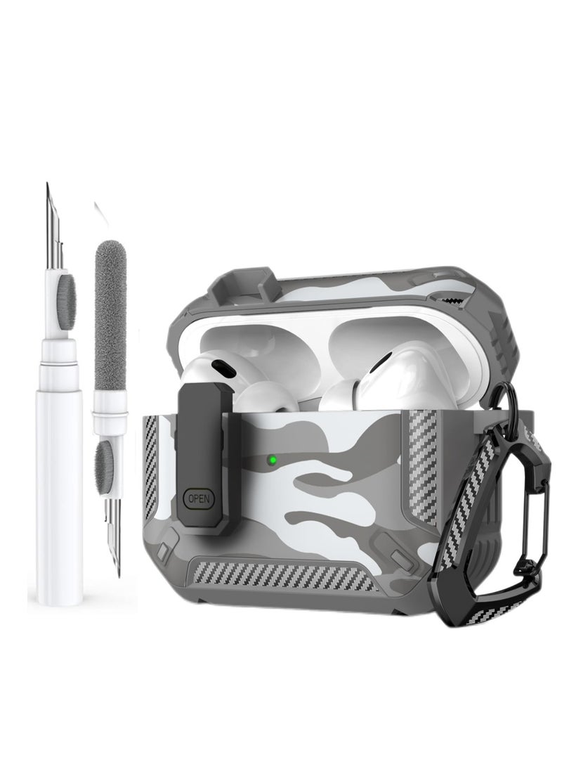Rugged Armor Case Cover with Cleaning Kit for Apple AirPods Pro 2, Shockproof Protective Shell (Camo Gray) - Image 1