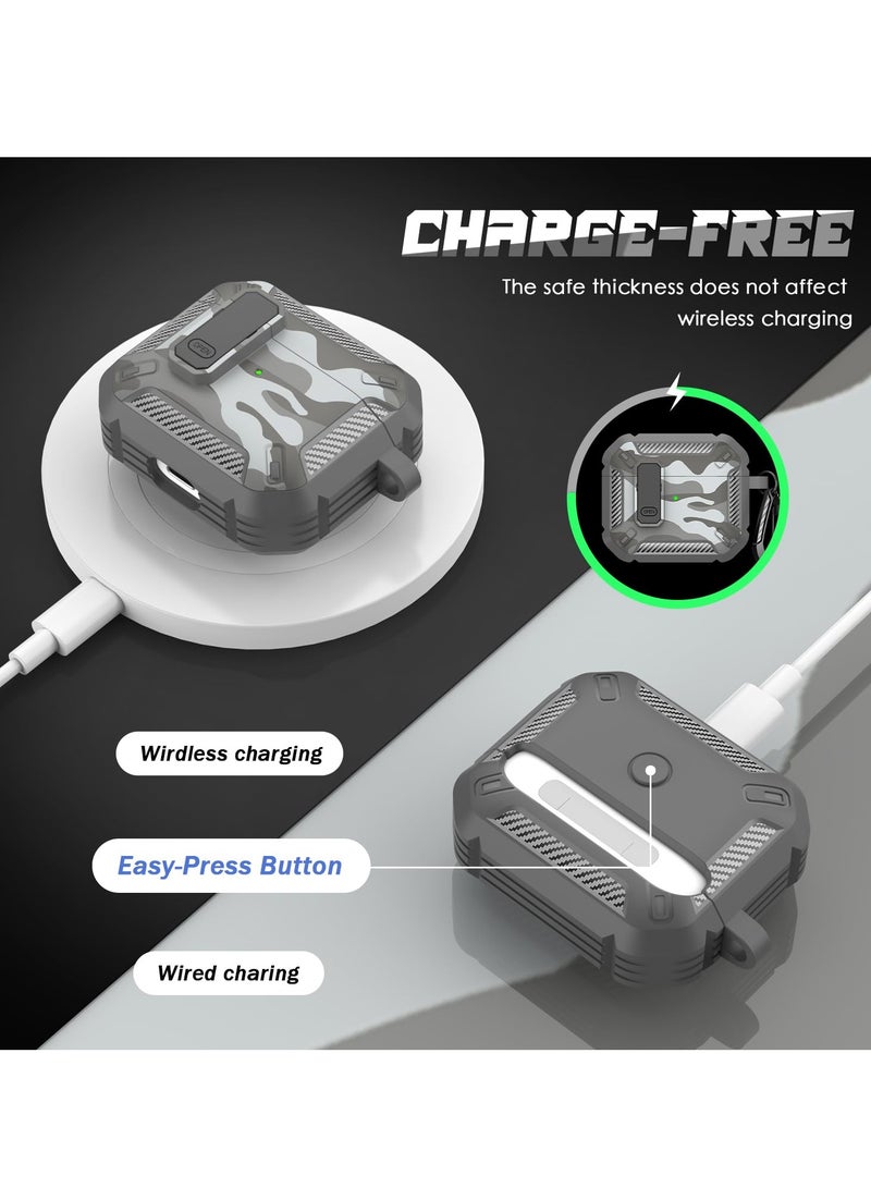 Rugged Armor Case Cover with Cleaning Kit for Apple AirPods Pro 2, Shockproof Protective Shell (Camo Gray) - Image 4