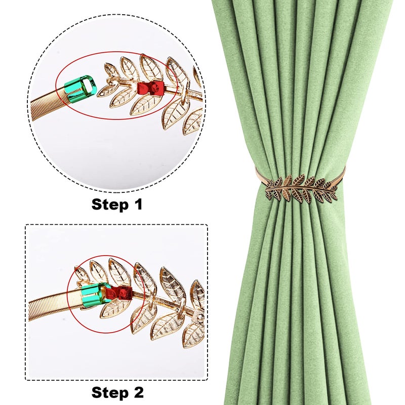 VIIVY VIYIV Curtain Tiebacks, Metal Bronze Leaf Curtain Holdbacks, Novelty Window Decorative Curtain Ties Drapes with Hooks for Outdoor Living Room Bedroom Gold 1 Pair - Image 4