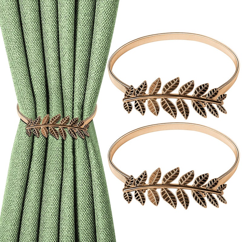 VIIVY VIYIV Curtain Tiebacks, Metal Bronze Leaf Curtain Holdbacks, Novelty Window Decorative Curtain Ties Drapes with Hooks for Outdoor Living Room Bedroom Gold 1 Pair - Image 1