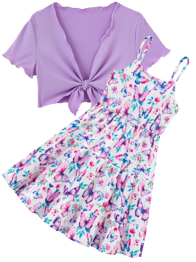 RAISEVERN Girls Summer Dresses Size 10-12 Spring Purple Butterflies Dress for Kids Cute Clothes for Teen Girls Outfit 12-14 - Image 1