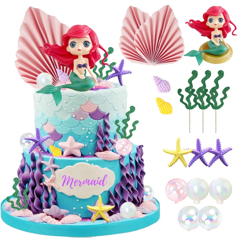 RASSLISA 16 PCS Mermaid Cake Toppers for Mermaid Under the Sea Themed Birthday Wedding Baby Shower Party Decorations Supplies - Image 2