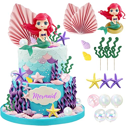 RASSLISA 16 PCS Mermaid Cake Toppers for Mermaid Under the Sea Themed Birthday Wedding Baby Shower Party Decorations Supplies - Image 1