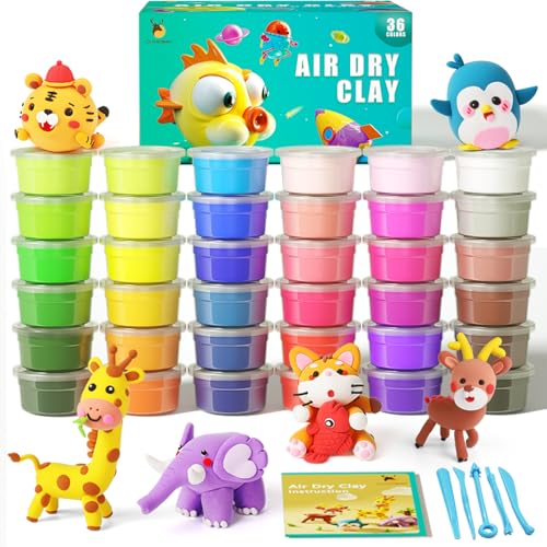 Cutedeer Air Dry Clay Kit 36 Colors Modeling Clay for Kids Soft Squishy Molding with Sculpting Tools and Tutorials Arts Crafts Gift for Boys Girls - Image 1